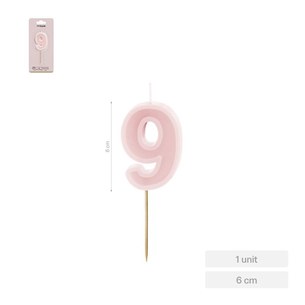 Vela Nº9 Borde Relieve Rosa 6 cm Amber Mood Oh Yeah Imagen principal del producto