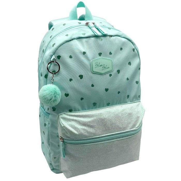 MOCHILA ESCOLAR BLIN BLIN CORAZONES MENTA | TOYBAGS Imagen principal del producto