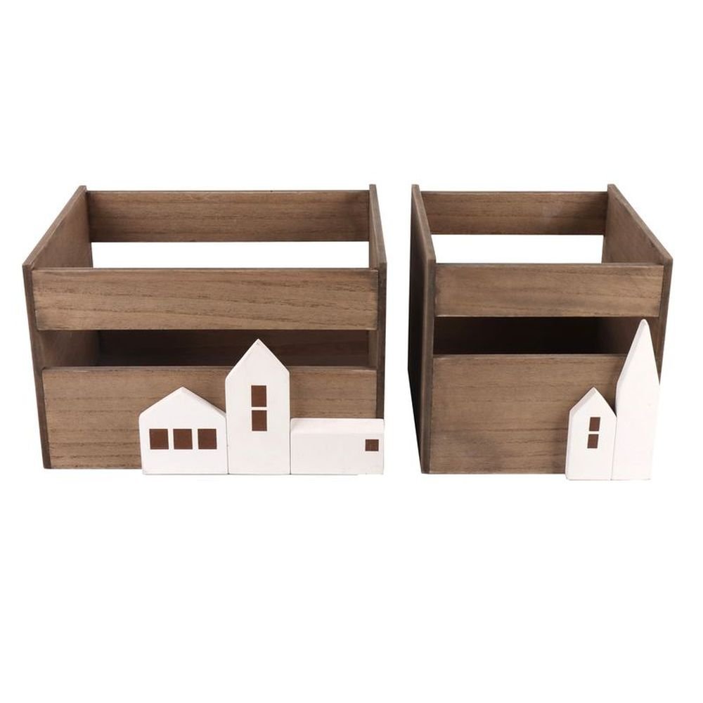 Juego de 2 Cajas Madera Casas Blancas DCASA