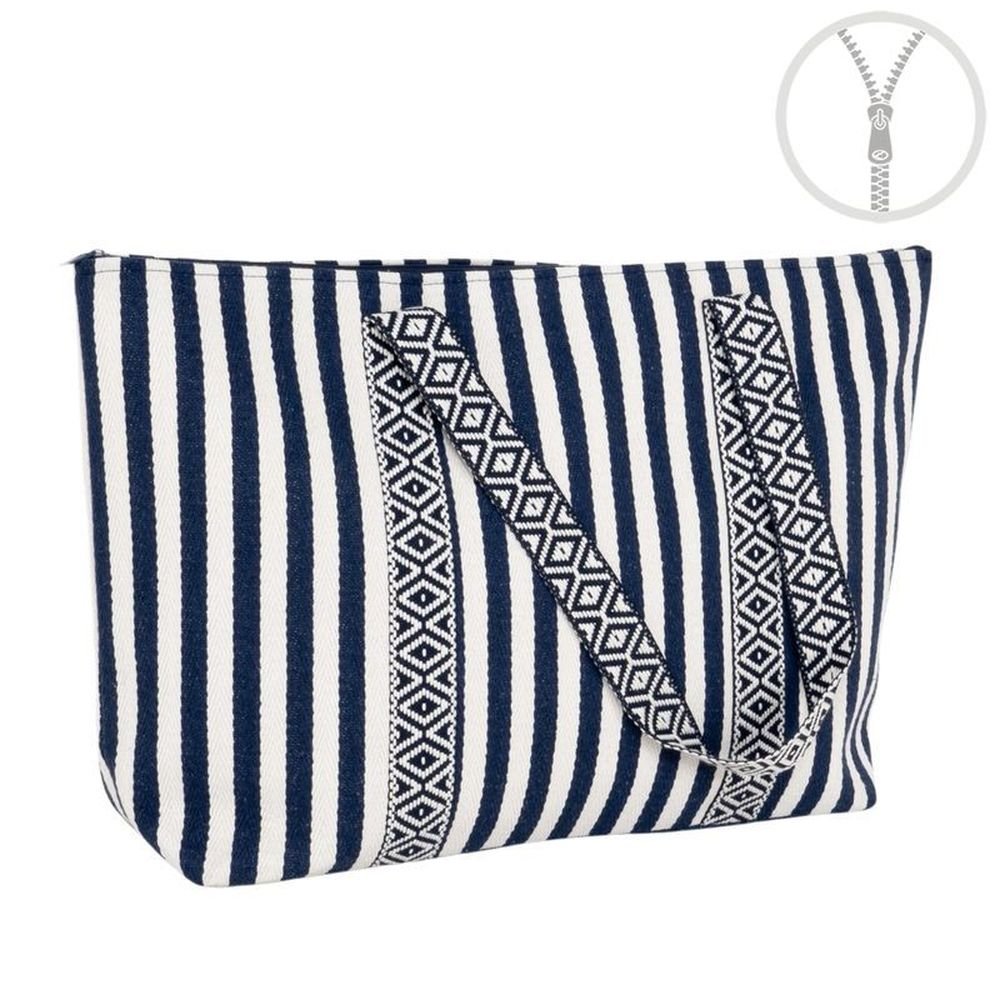 Bolso Rayas con Cremallera Detalle Cinta Azul Marca DCASA Imagen principal del producto