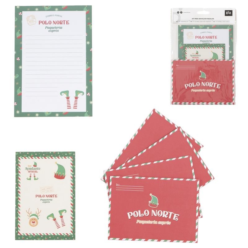 JUEGO DE 6 CARTAS CON 4 SOBRES Y HOJA DE STICKER ELFO | DCASA NAVIDAD | 1 UNIDAD | 8435683298956 Imagen principal del producto
