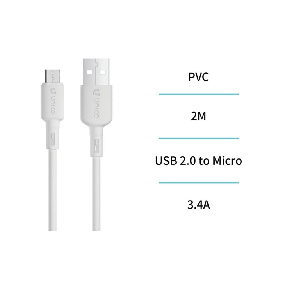 Cable USB a Micro USB 3.4A 2M Blanco VINI Trading