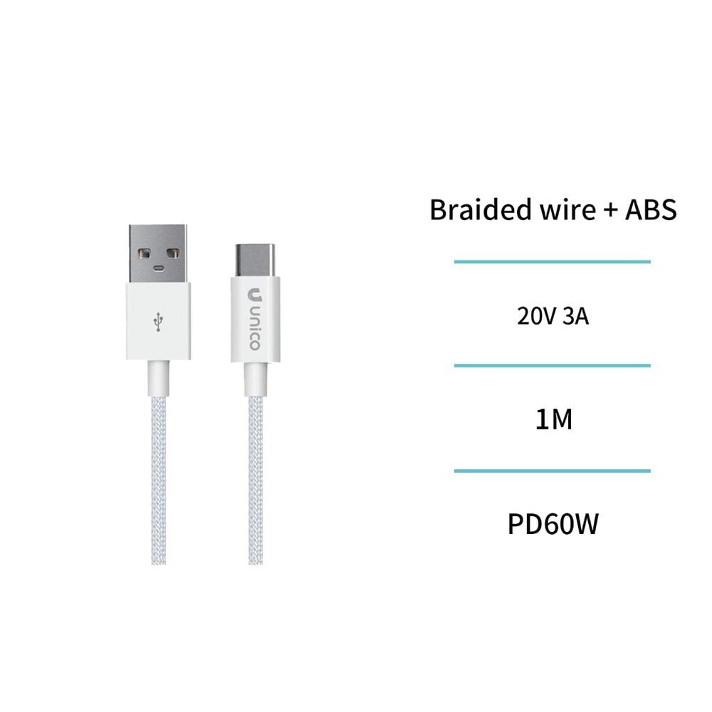 Cable USB a Tipo-c 3A 60W Trenzado Blanco VINI Trading