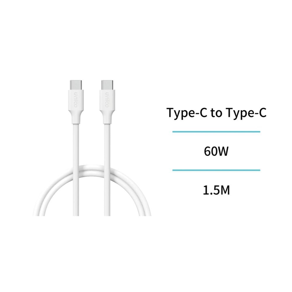 Cable Tipo-c a Tipo-c 60W 1.5M Blanco Unico VINI Trading