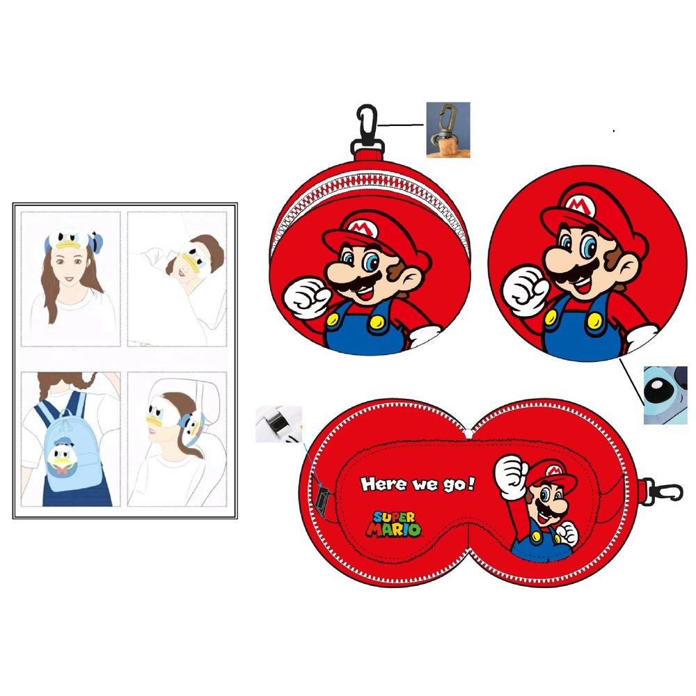 Cojín de viaje 2 en 1 con antifaz Mario