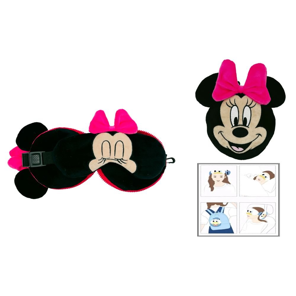 Cojín viaje 2 en 1 con cremallera y antifaz Minnie