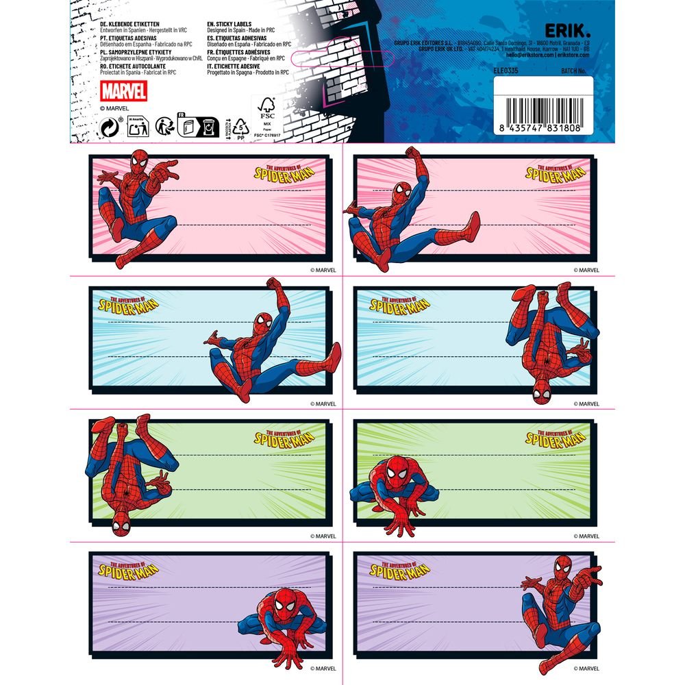Etiquetas escolares Marvel Spiderman, pack de 16 (Grupo Erik) (Pack 10 uds)