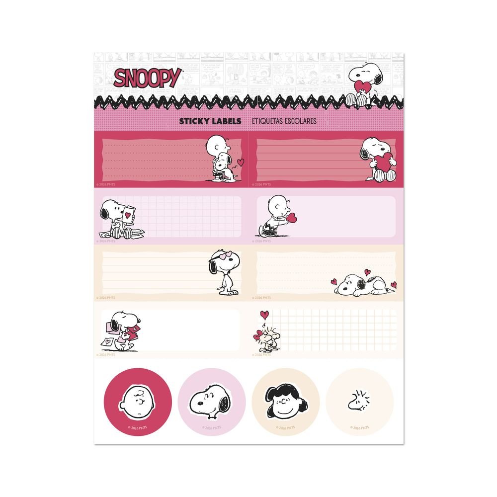 Etiquetas Escolares Snoopy Love Season, pack de 24 (Pack 10 uds)