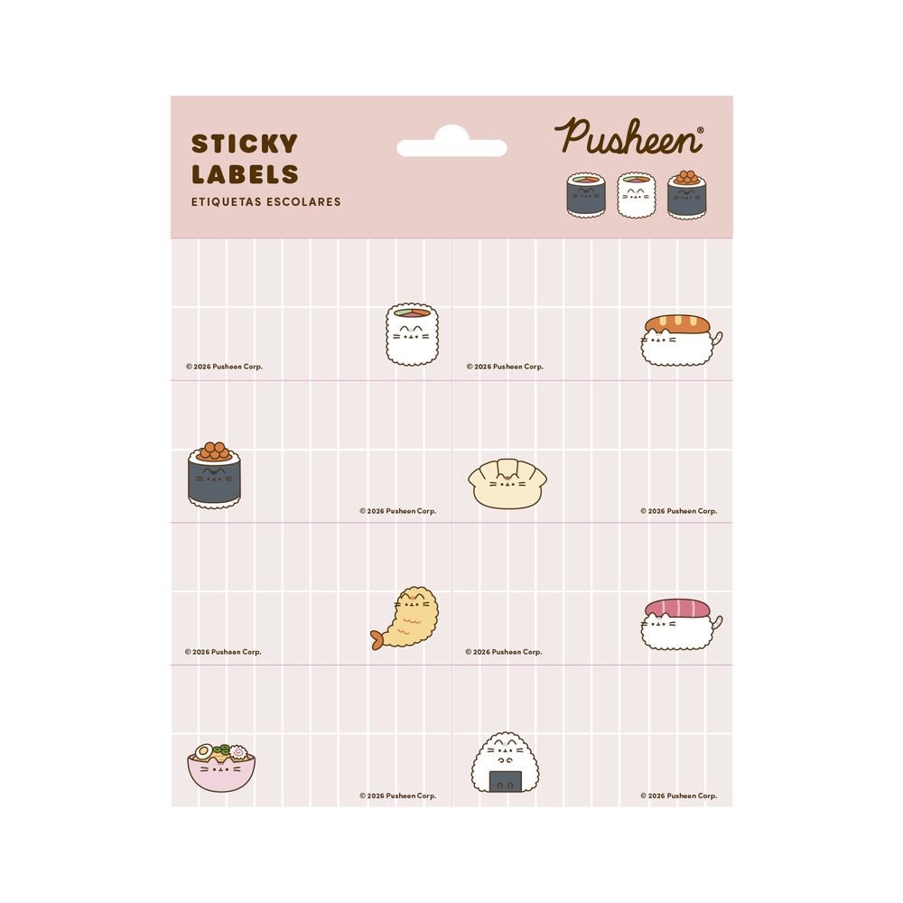 Etiquetas escolares Pusheen Sushi Roll, pack 16 unidades (Pack 10 uds)