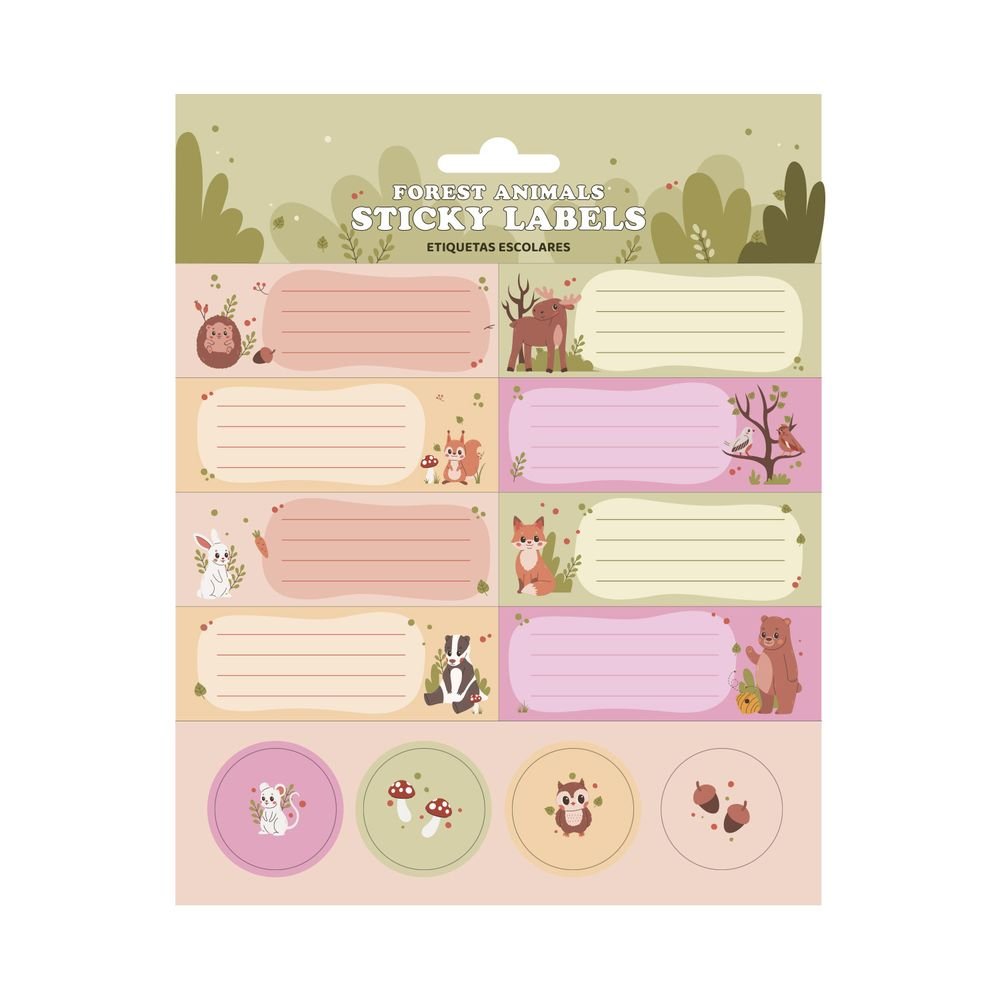 Etiquetas escolares animales en el bosque, 24 ud. (Pack 10 uds)