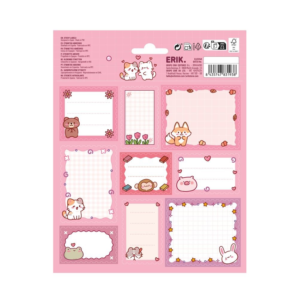 Etiquetas escolares Kawaii de Grupo Erik, pack de 18 (Pack 10 uds)