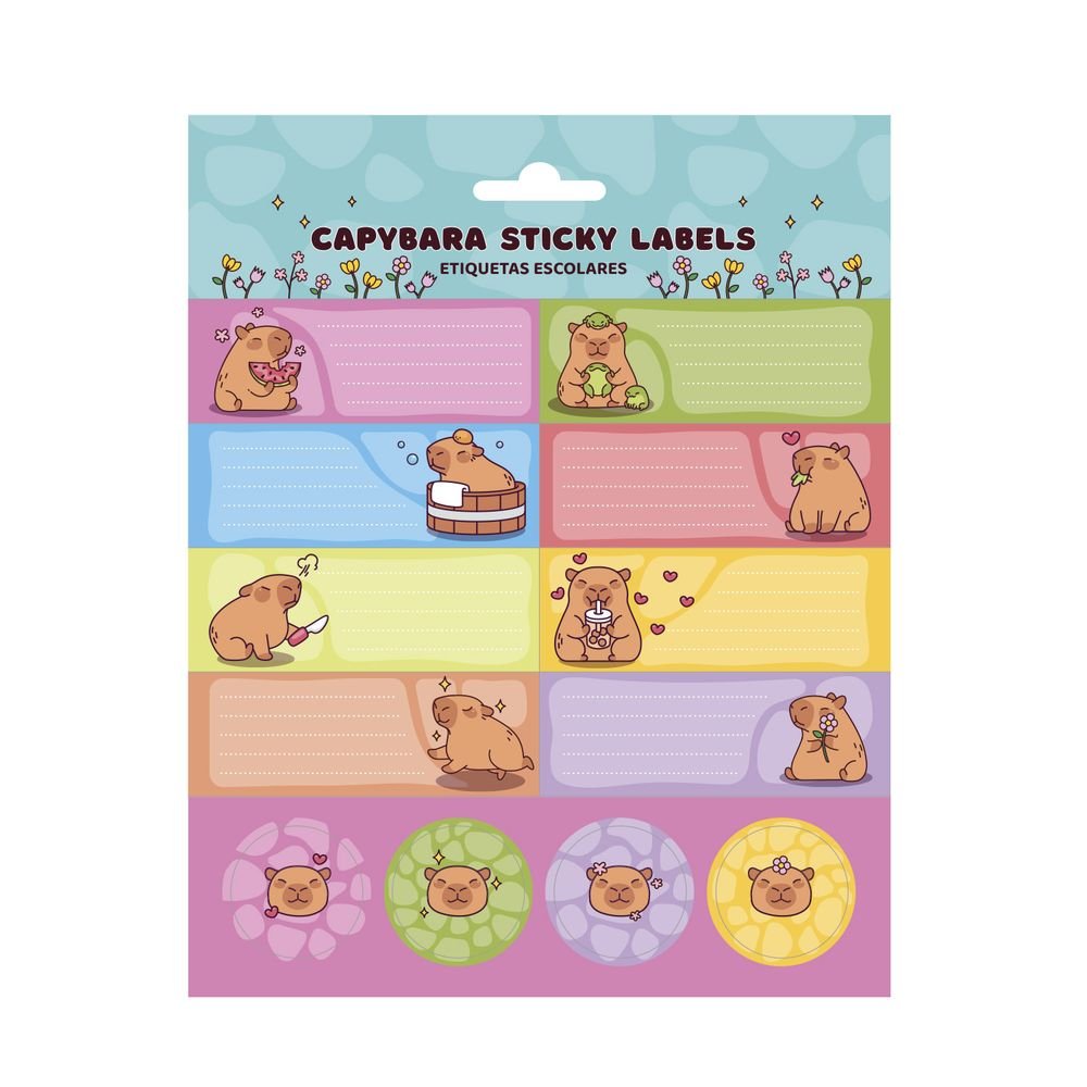 Etiquetas escolares Capybara - Pack 24 pegatinas (Pack 10 uds)