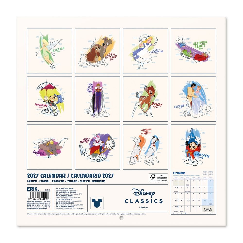 Calendario 2027 30x30 Disney Clásicos | Grupo Erik