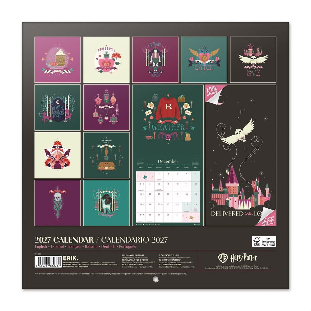 Calendario pared 2027 30x30 Harry Potter
