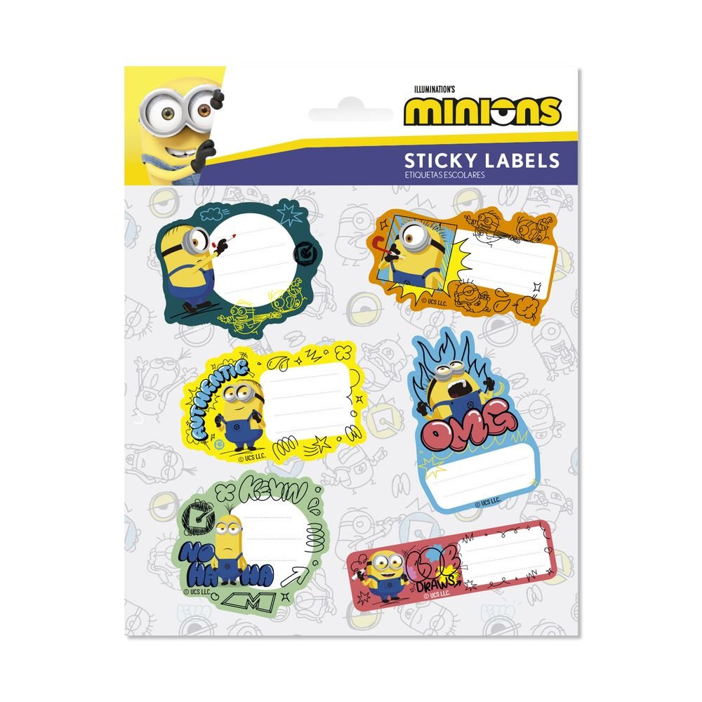 Etiquetas escolares Premium Minions, pack de 12 (Pack 10 uds)