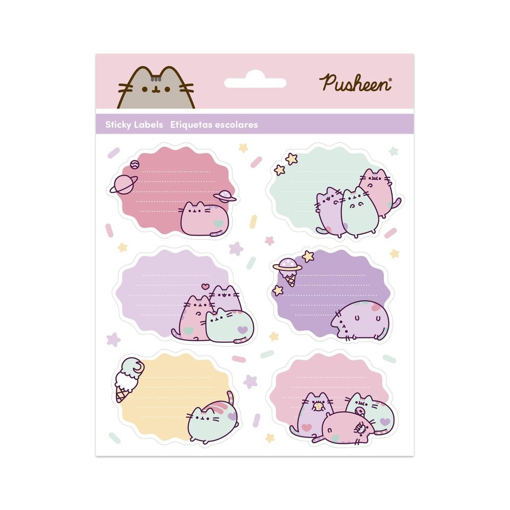 Etiquetas escolares premium Pusheen, pack de 12 (Pack 10 uds)