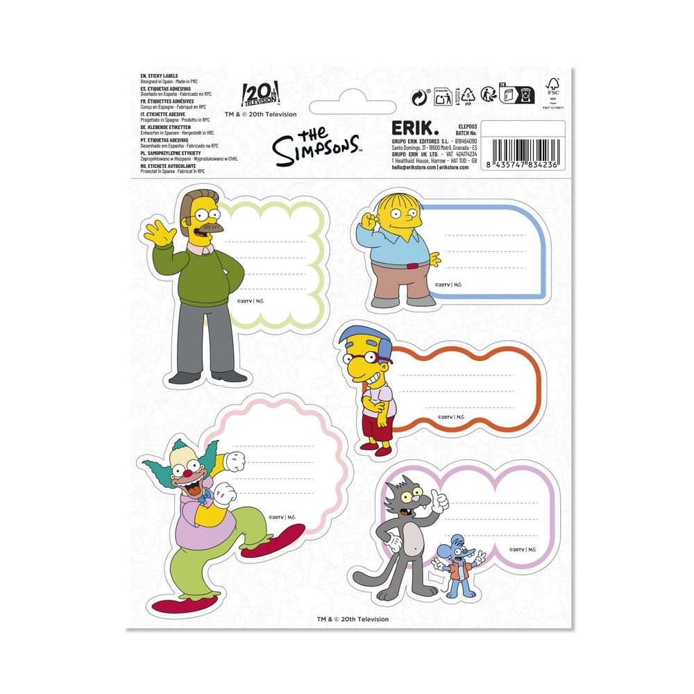 Etiquetas escolares The Simpsons, pack 10 unidades