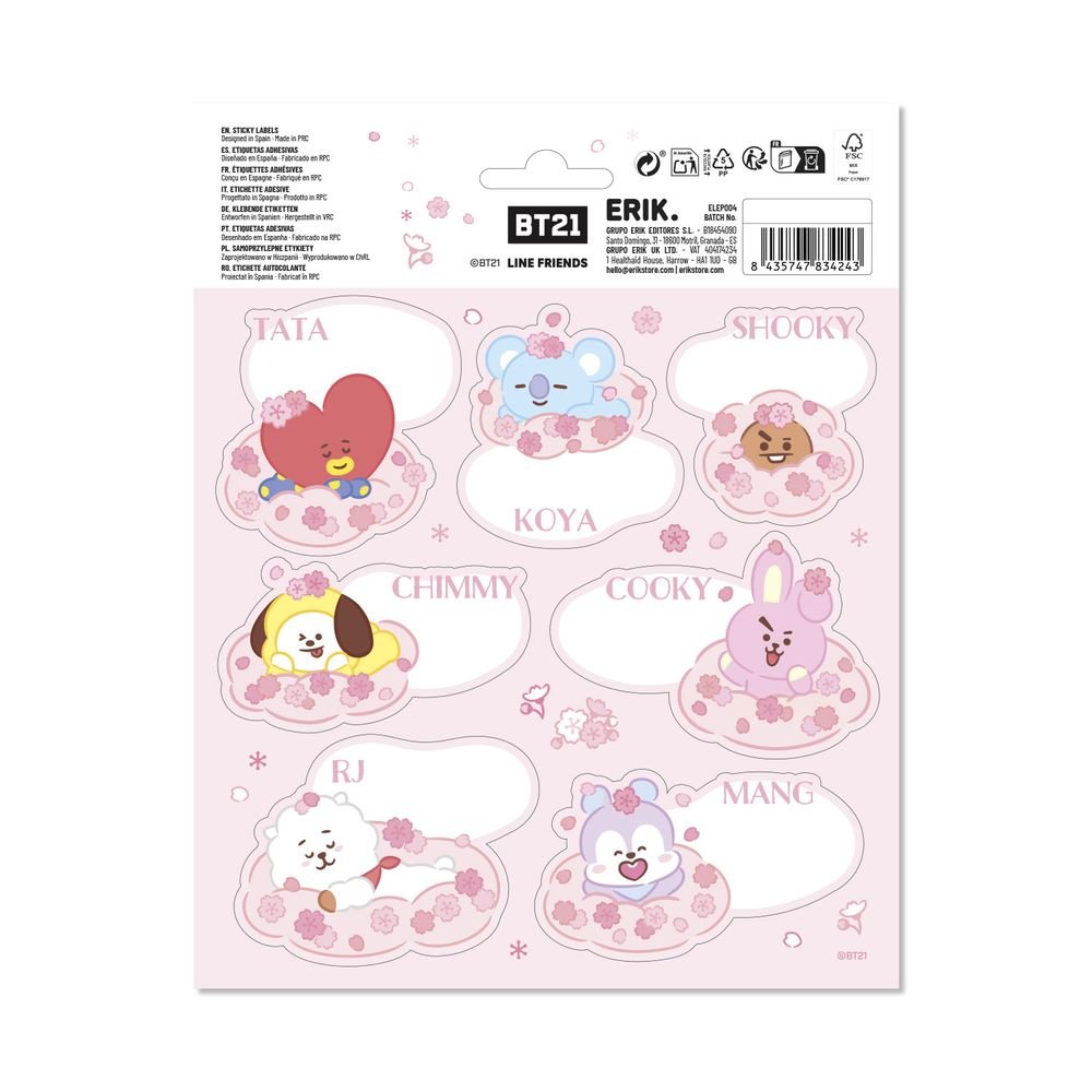 Etiquetas escolares Premium BT21, pack de 14 unidades (Pack 10 uds)