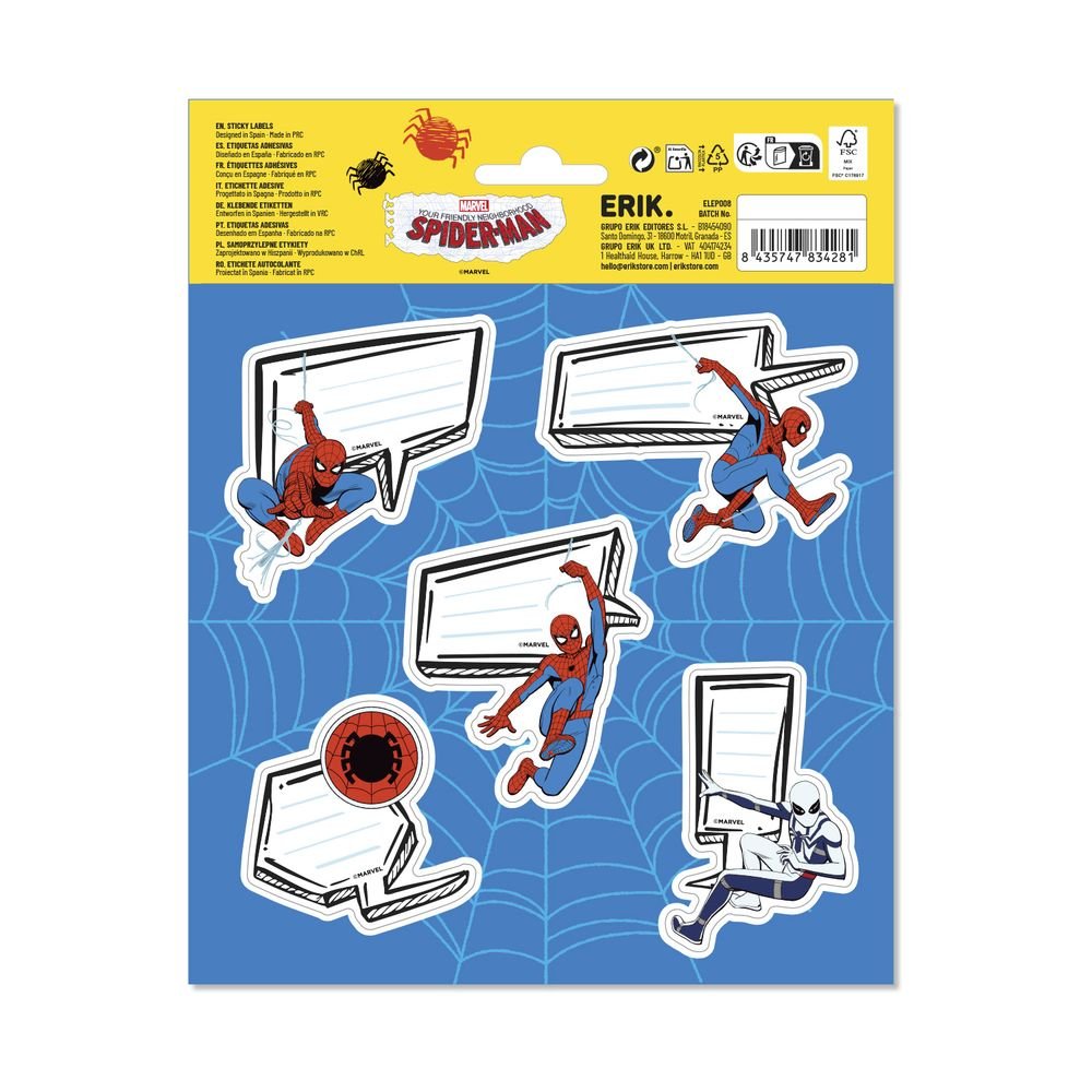 Etiquetas escolares Marvel Spiderman, pack de 10