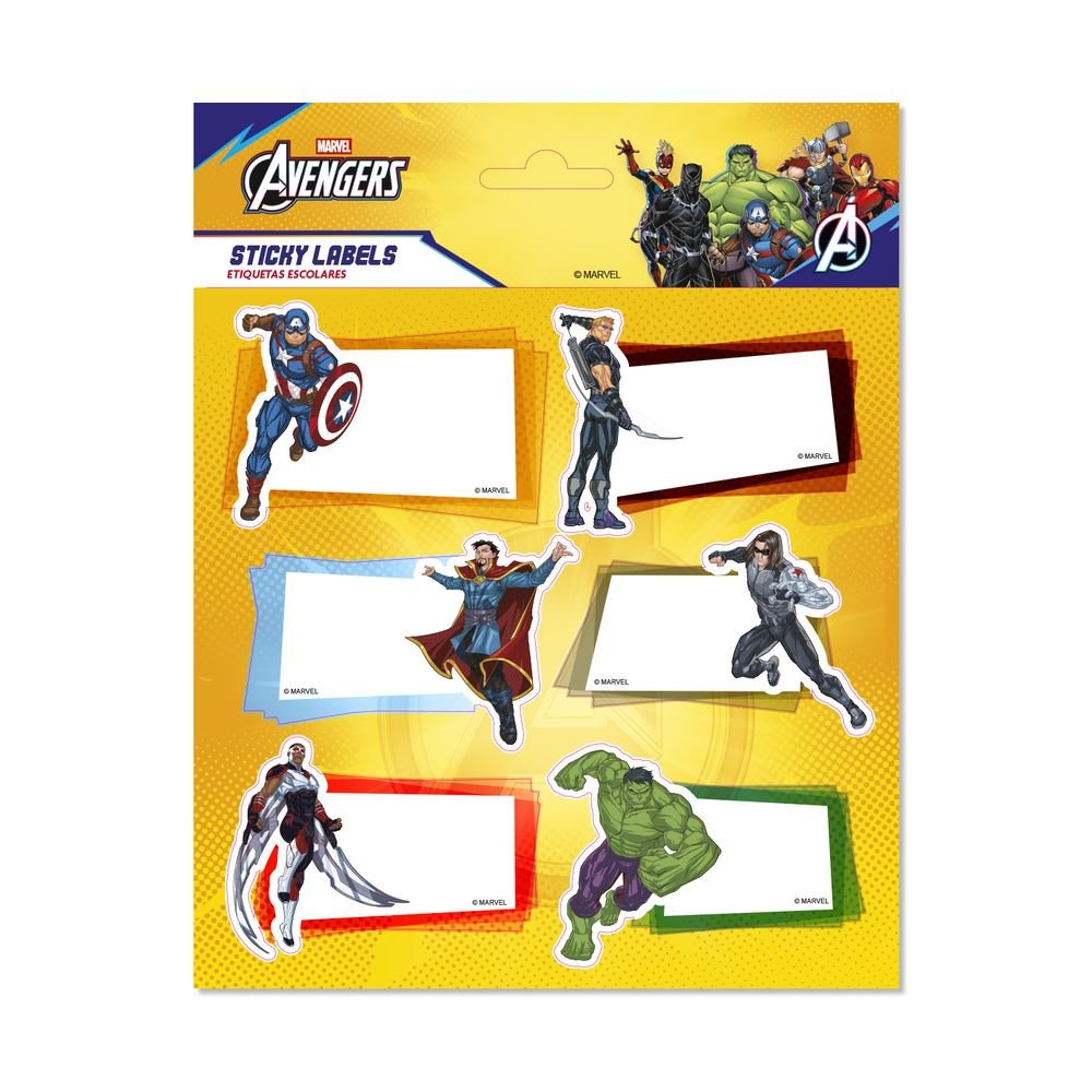 Etiquetas escolares premium Marvel Los Vengadores, pack 12 unidades (Pack 10 uds)