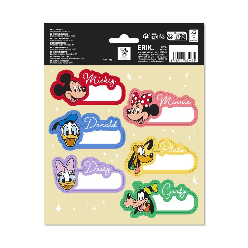 Etiquetas escolares Disney Mickey, pack de 12 (Pack 10 uds)