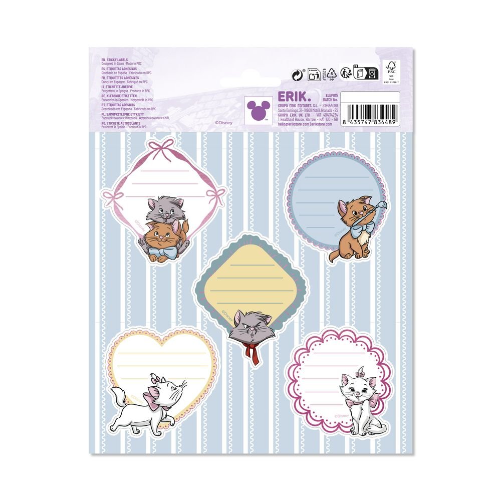 Etiquetas escolares Disney Los Aristogatos Marie, pack 10 ud.