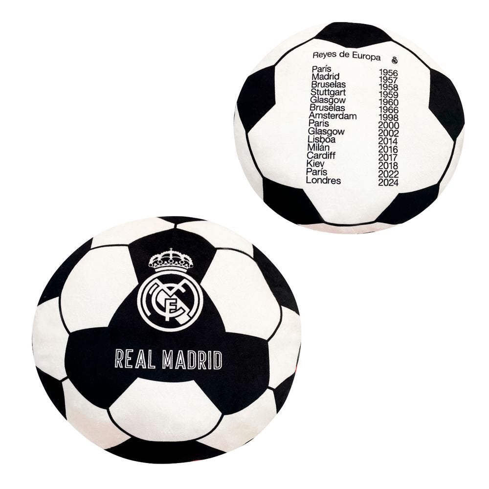 COJIN BALON REYES DE EUROPA REAL MADRID 40 CM | GRUPO MOYA PELUCHES S,L | 1 UNIDAD | 8435776000183 Imagen principal del producto