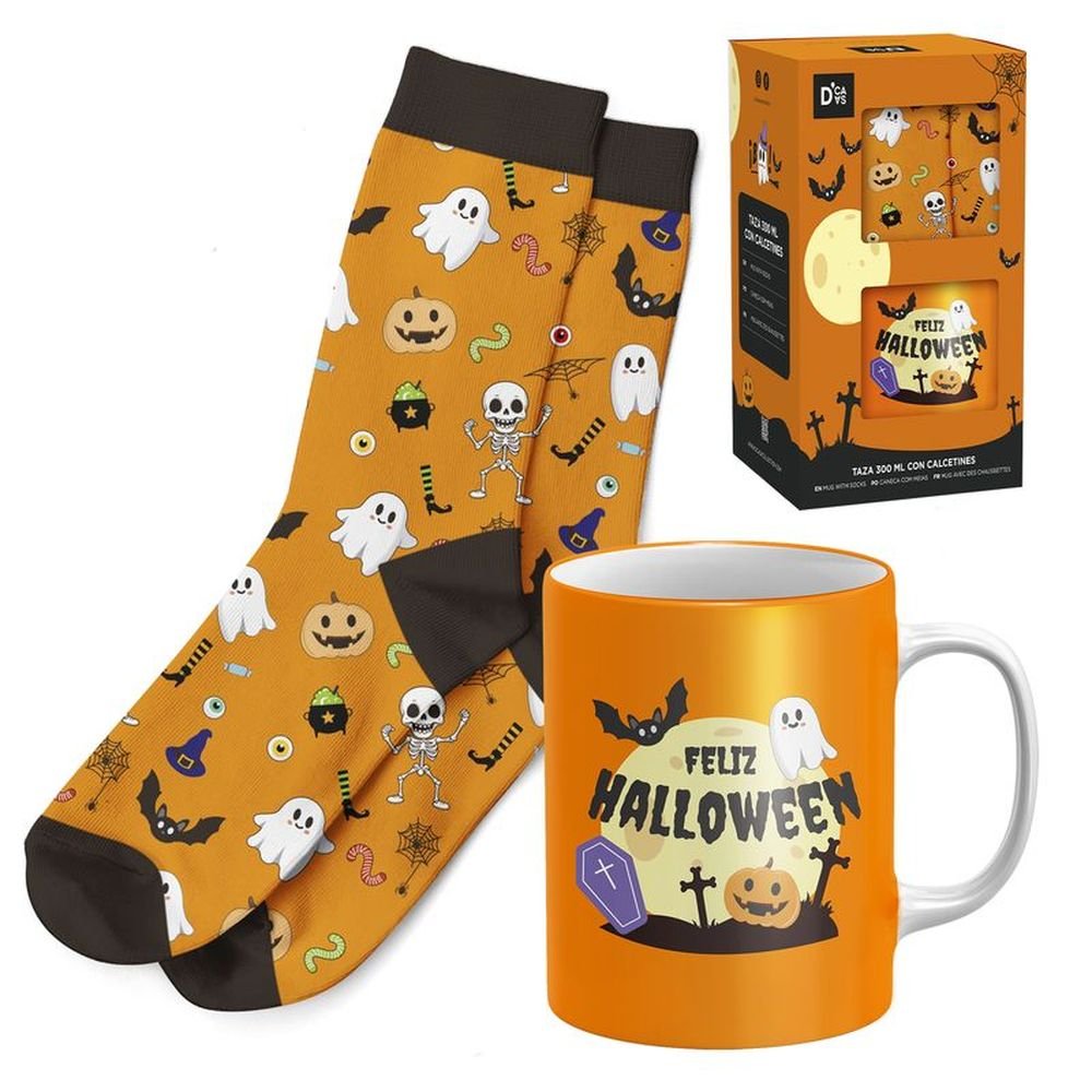 SET REGALO TAZA 300ML CON CALCETINES HALLOWEEN | DCASA | 1 UNIDAD | 8435794602819