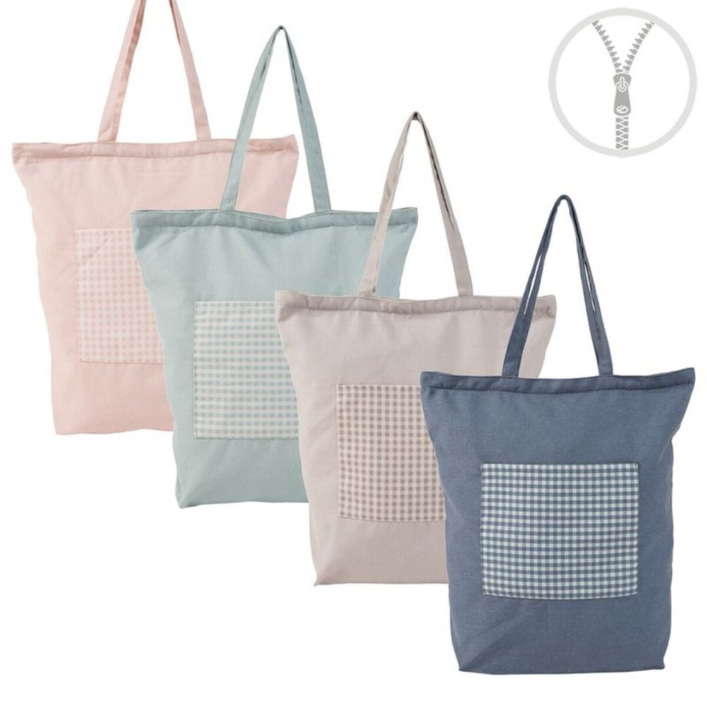 BOLSA ALGODON CON CREMALLERA BOLSILLO VICHY SURTIDAS | DCASA | 1 UNIDAD | 8435794613266