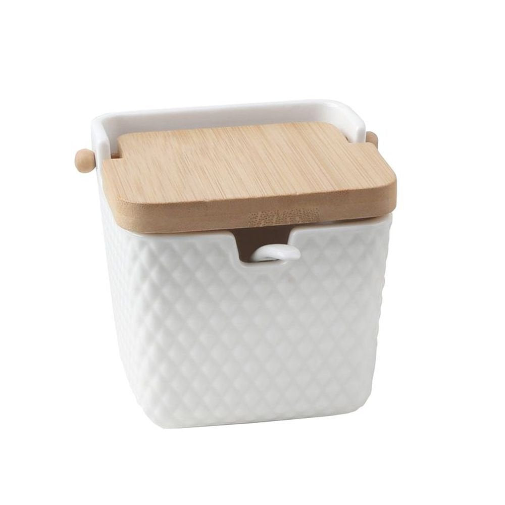 Azucarero con Cuchara Porcelana Grabada Marca DCASA