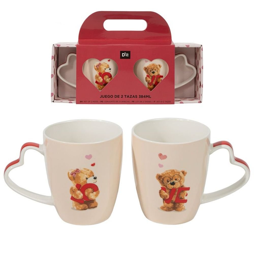 Juego de 2 Tazas Ositos Amor DCASA 384 ml