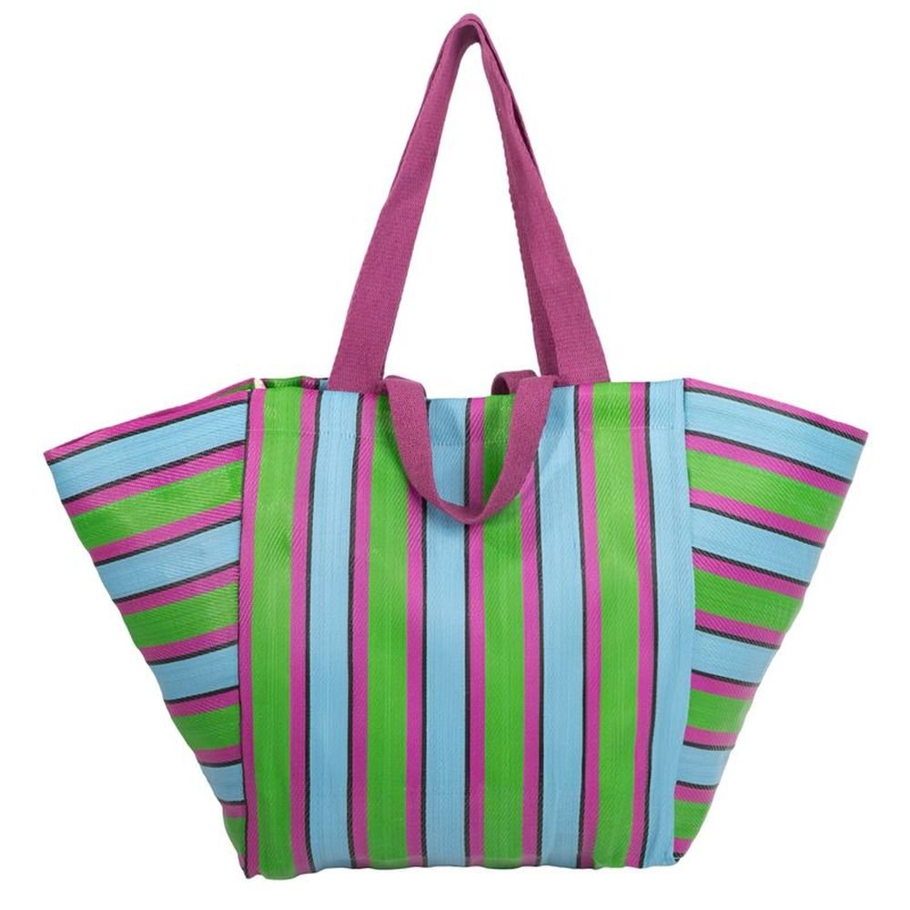 Bolso plástico reciclado doble asa rayas marca Dcasa Imagen principal del producto