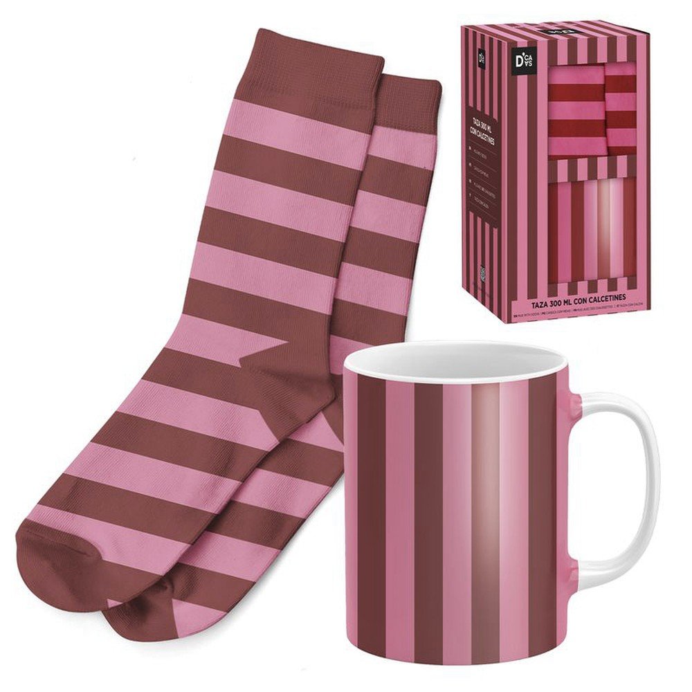 Set regalo taza 300ml con calcetín rayas DCASA