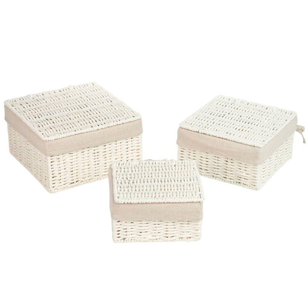 Juego de 3 Cestas con Tapa Papel Blanco DCASA