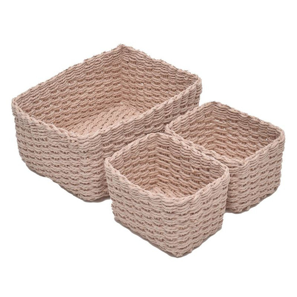 Juego 3 cestas rectangulares rosa DCASA