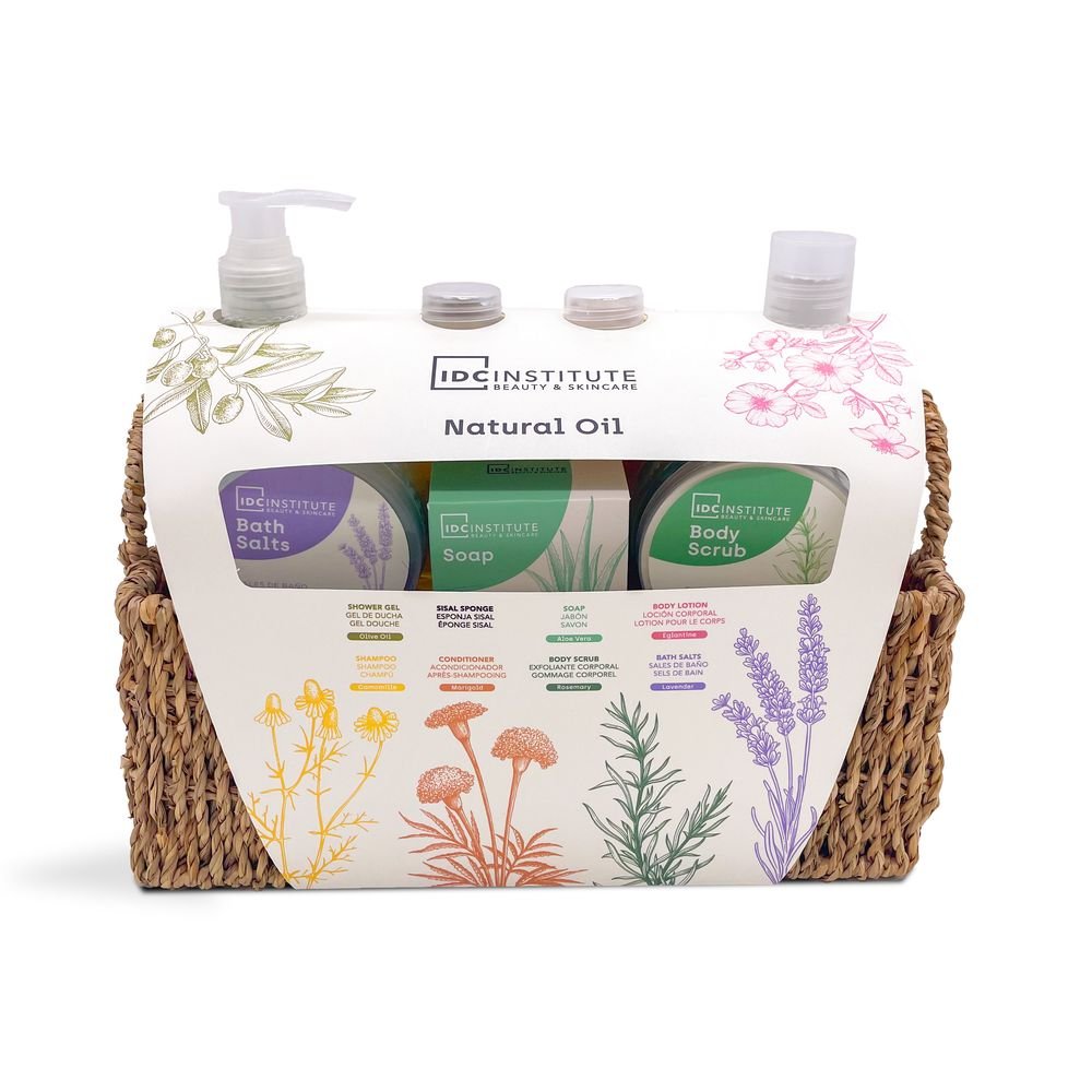 Cesta de regalo Rafia Rutina Completa Natural Oil IDC
