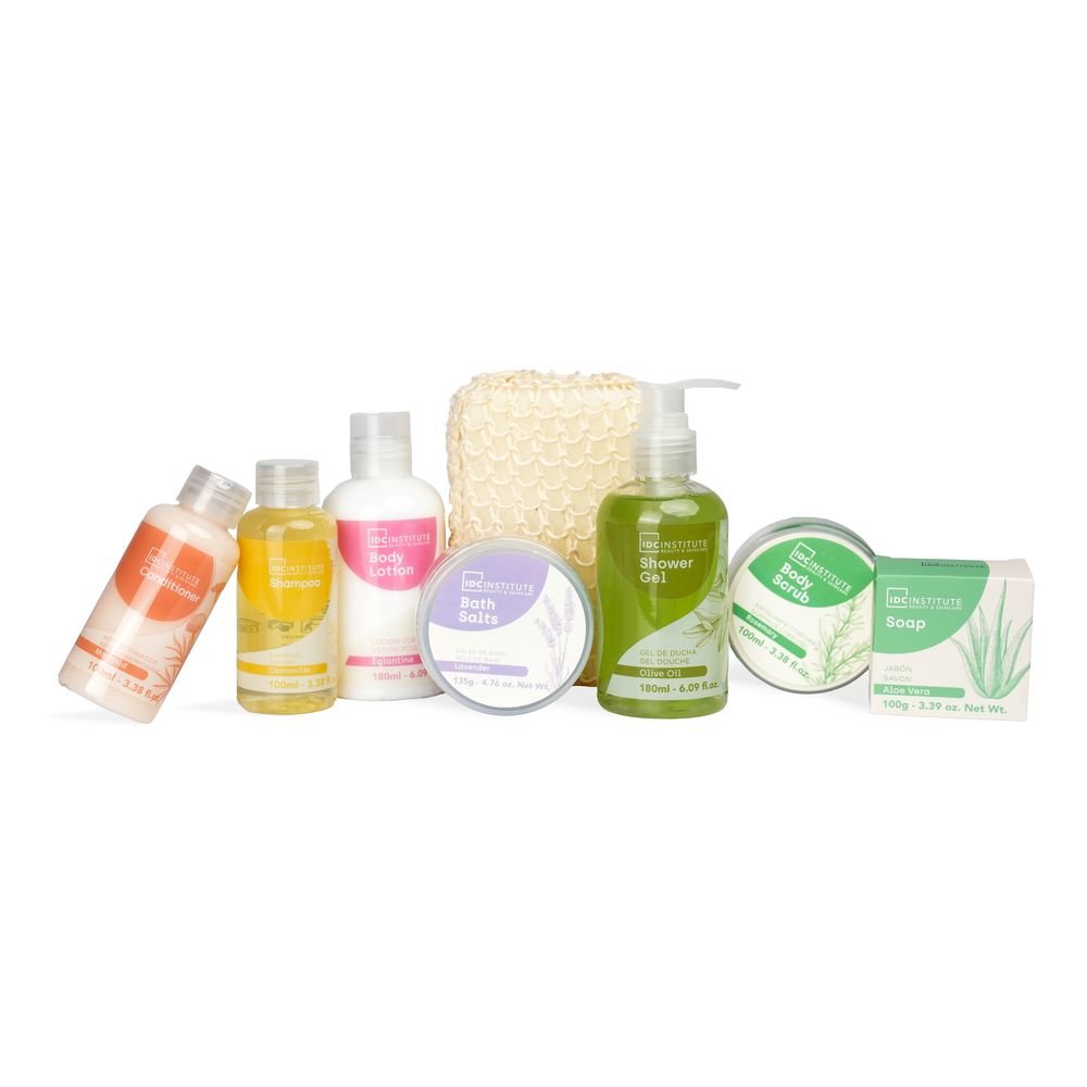 Cesta de regalo Rafia Rutina Completa Natural Oil IDC