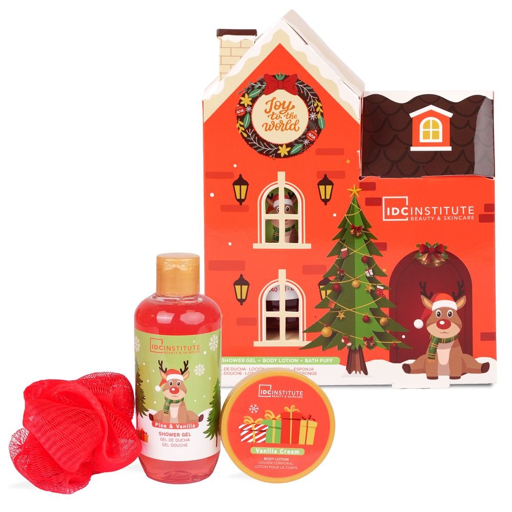 Set de baño gel loción y esponja casita Navidad IDC