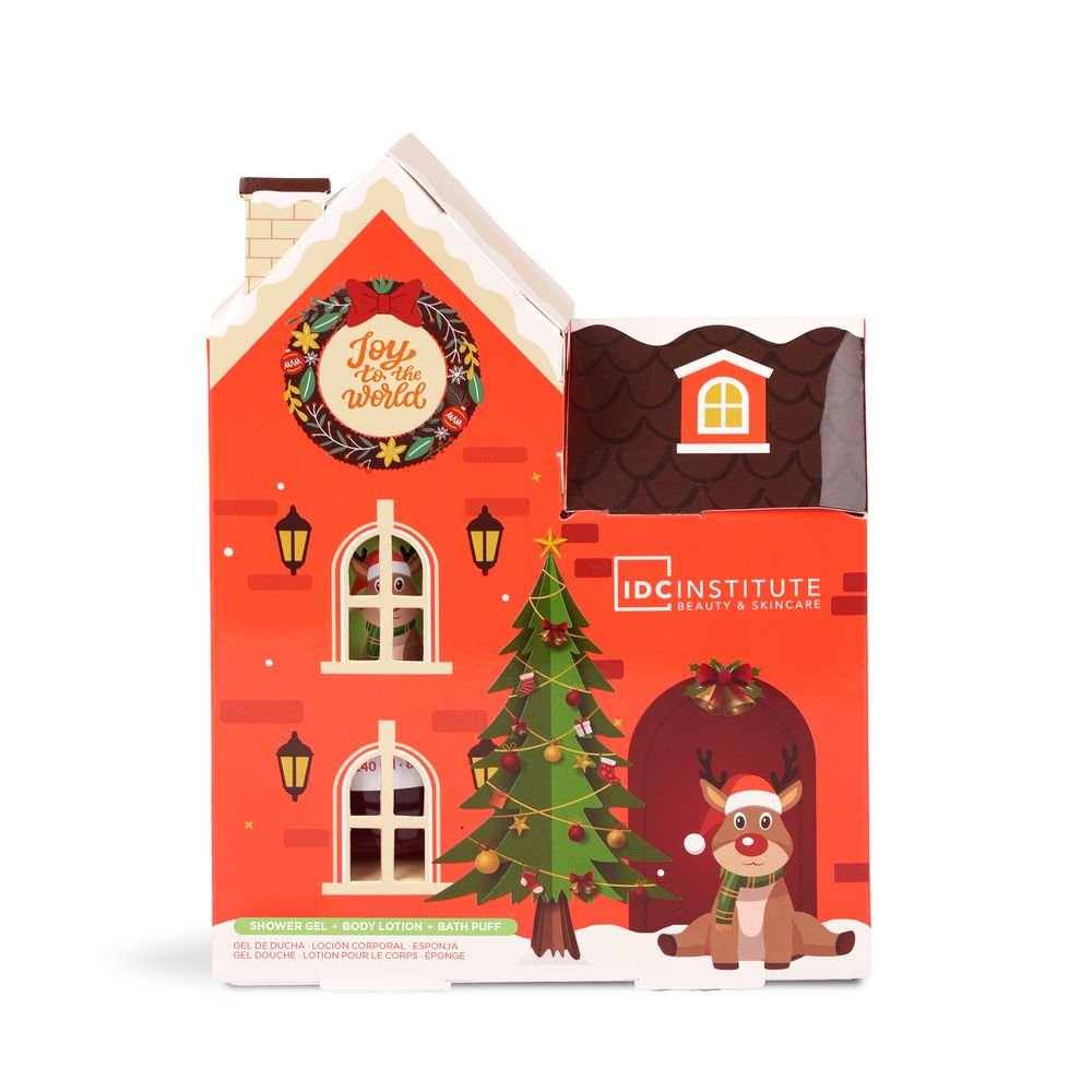 Set de baño gel loción y esponja casita Navidad IDC