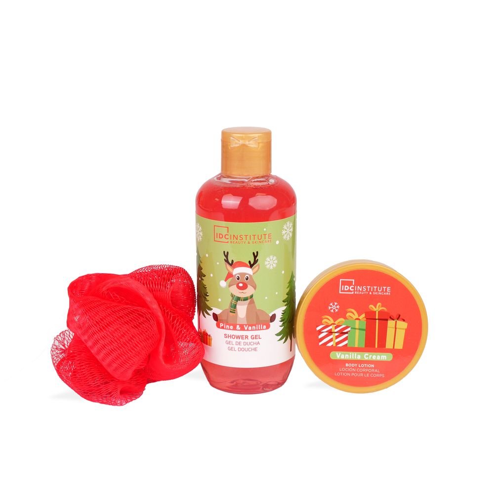 Set de baño gel loción y esponja casita Navidad IDC