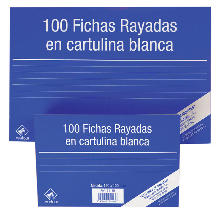 FICHA DE CARTULINA RAYADA 215X150MM PARA FICHERO Nº 5 100U | 1 UNIDADES | (MANIPULADOS MARIOLA S,L,)