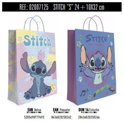 BOLSA REGALO PAPEL STITCH DISNEY 10X24X32 ASA RETORCIDA SUR | ANDINA | ENVASE 24 UDS. UNIDAD | 8436020250262 Imagen principal del producto
