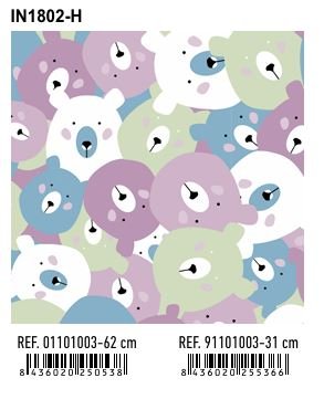 PAPEL REGALO BOBINA INFANTIL 62CM OSOS IN1802-H | ANDINA | 1 UNIDAD | 8436020250538 Imagen principal del producto