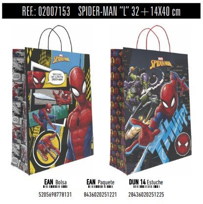 BOLSA REGALO PAPEL SPIDERMAN DISNEY 14X32X40 ASA RETORCIDA | ANDINA | 1 UNIDAD | 8436020251221 Imagen principal del producto