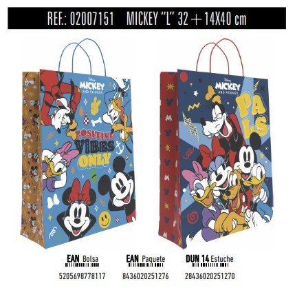 BOLSA REGALO PAPEL MICKEY DISNEY 14X32X40 ASA RETORCIDA SUR | ANDINA | ENVASE 24 UDS. UNIDAD | 8436020251276