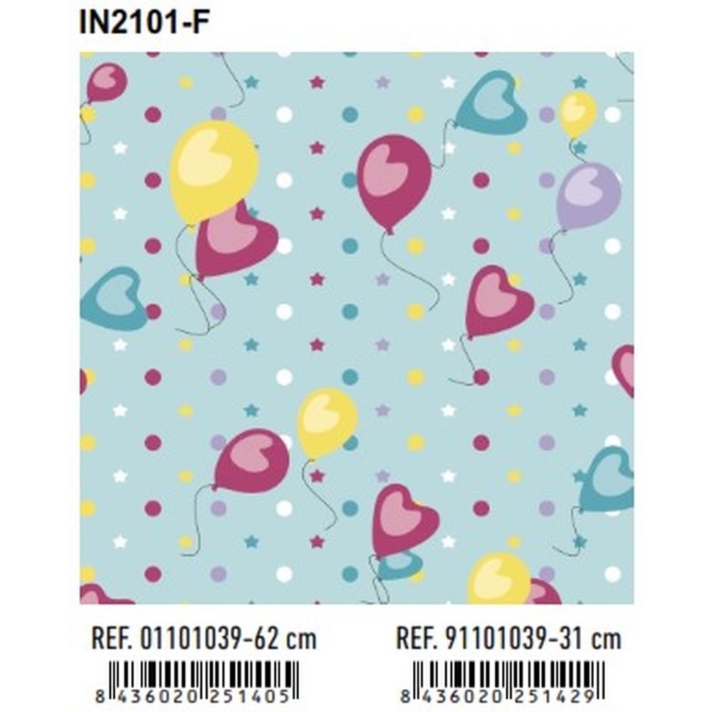 Papel de regalo bobina 62 cm globos corazones Andina