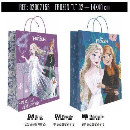 BOLSA REGALO PAPEL FROZEN DISNEY 14X32X40 ASA RETORCIDA SUR | ANDINA | 1 UNIDAD | 8436020251412 Imagen principal del producto