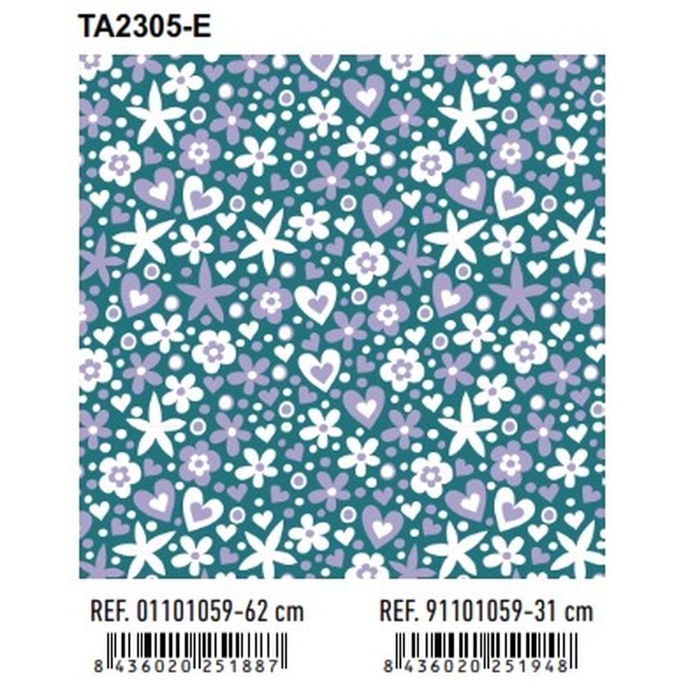 Papel regalo bobina 62 cm corazones y flores Andina Imagen principal del producto