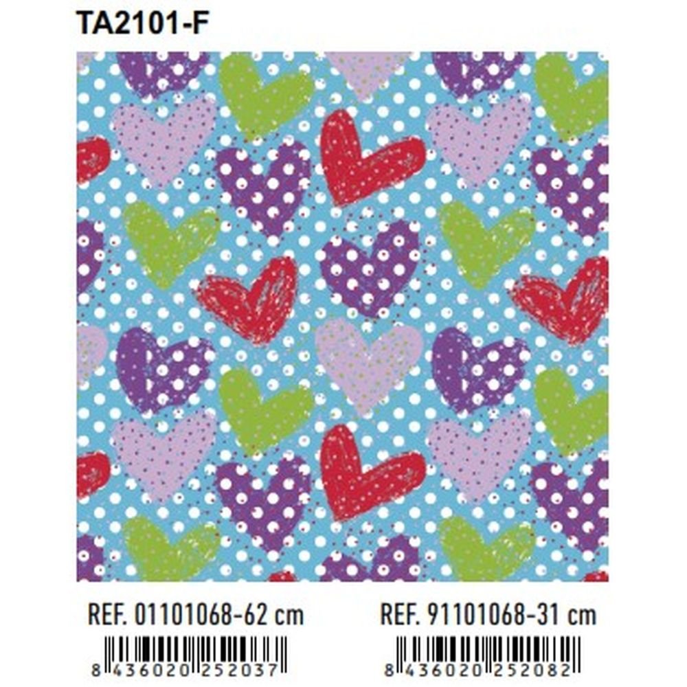 Papel regalo bobina 62 cm corazones colores Andina