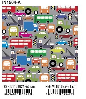 PAPEL REGALO BOBINA 62CM INFANTIL IN1504-A COCHES | ANDINA | 1 UNIDAD | 8436020255410